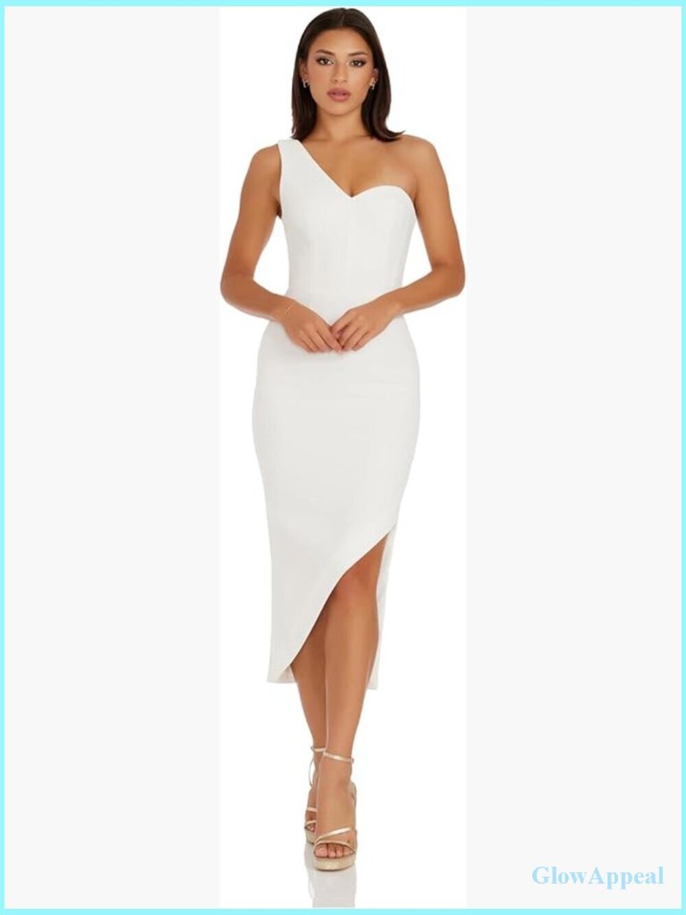 Sleeveless Asymmetric Bodycon Midi Dress Stretch Crepe Cocktail